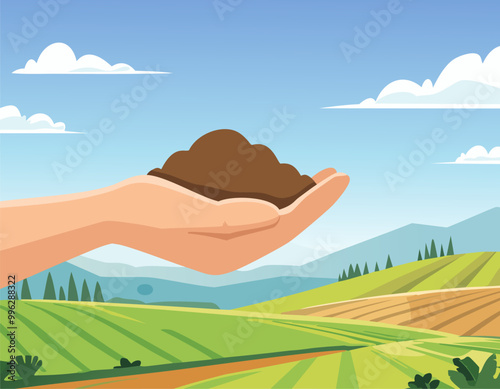 The fertile soil in the hands of a farmer is suitable for cultivation.