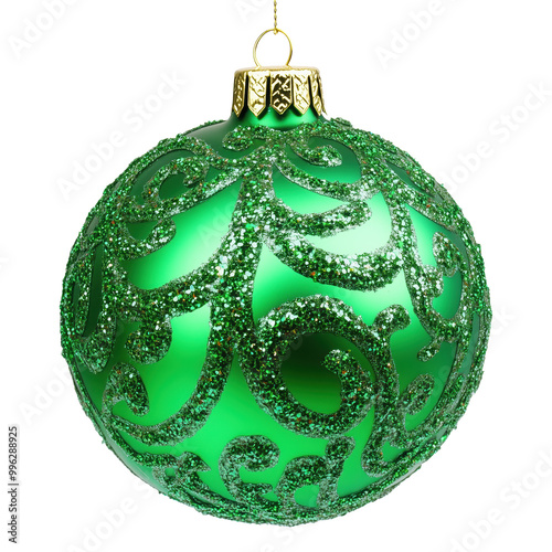 Shimmering green ornament hangs gracefully for the holiday season, Christmas bauble, transparent image, png