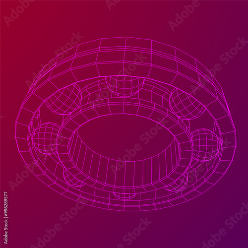 Roller bearing. Circular round rotating bearings used in industry for heavy equipment mechanical work and engineering. Wireframe low poly mesh vector illustration.