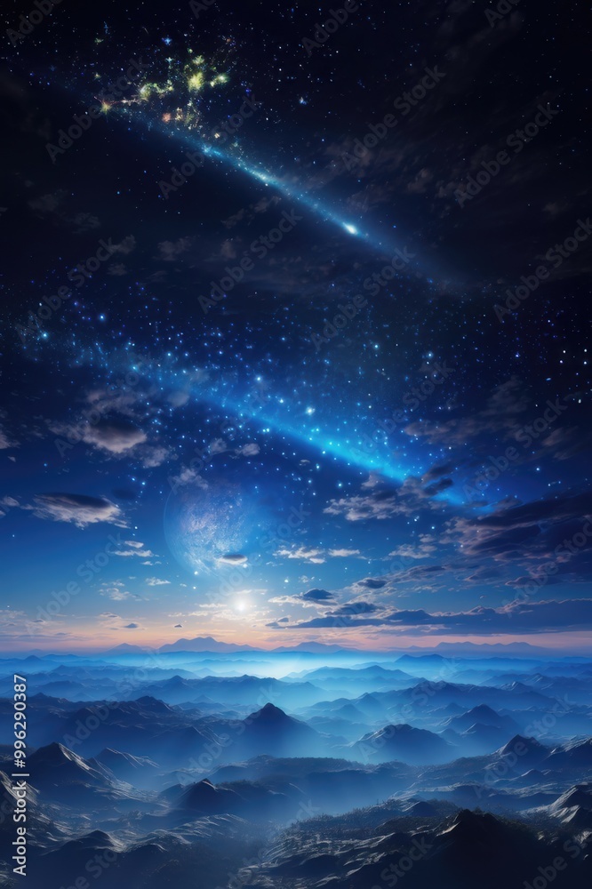 Fototapeta premium illustration of a beautiful landscape in the starry night