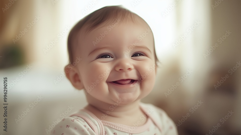 Happy baby smiling against a warm, golden bokeh background, creating a soft and joyful atmosphere. Happy baby smiling against a warm, golden bokeh background, creating a soft and joyful atmosphere.