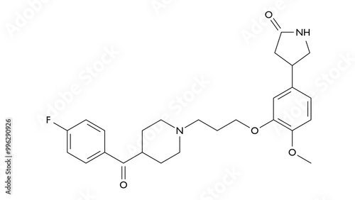 lidanserin molecule, structural chemical formula, ball-and-stick model, isolated image abandoned drugs photo