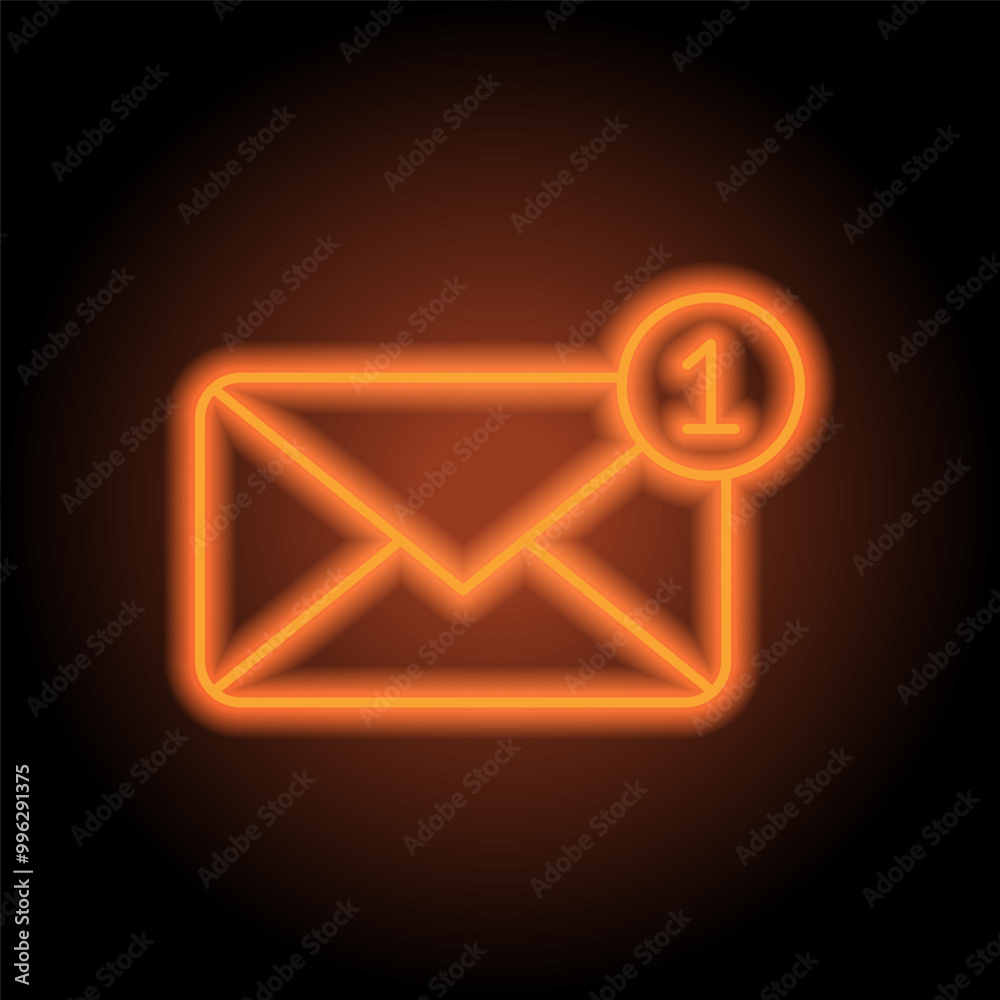 Message Notification simple icon vector. Flat design. Orange neon on black background Message Notification simple icon vector. Flat design. Orange neon on black background