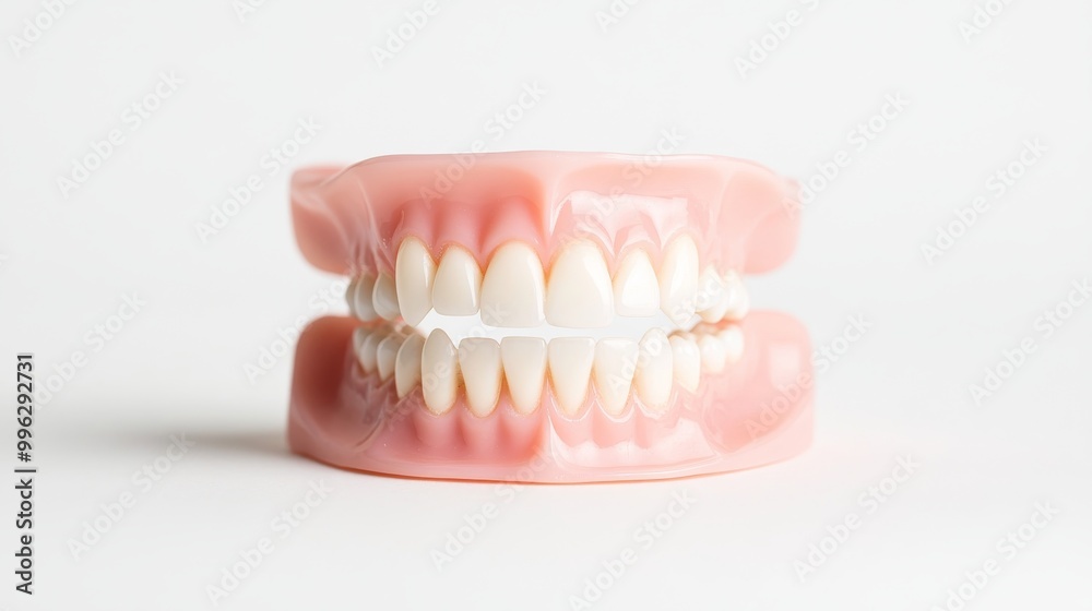 Upper Jaw Denture with White Teeth and Palate on White Background Upper Jaw Denture with White Teeth and Palate on White Background