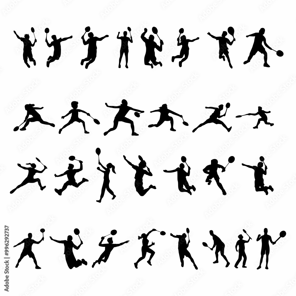 silhouettes of people playing badminton silhouettes of people playing badminton