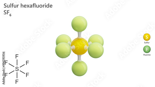 Sulfur hexafluoride (SF6) is a colorless, odorless gas. It has various applications such as an ultrasonic contrast agent used in echocardiography and ultrasound examination. White back.3d illustration photo