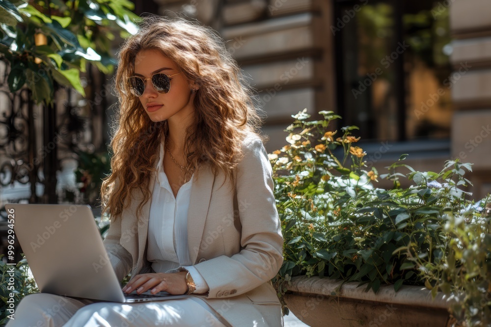 A beautiful woman working at the outdoor A beautiful woman working at the outdoor