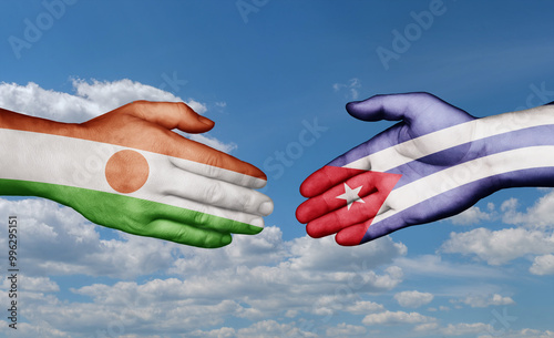 Cuba and Niger country handshaking with flags, consensus concept international co-operation illustration