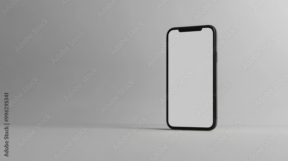 A mobile phone with a blank white screen, standing on a white background, ideal for tech product displays or app promotion. A mobile phone with a blank white screen, standing on a white background, ideal for tech product displays or app promotion.