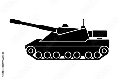 A modern war tank icon silhouette vector on white background.	