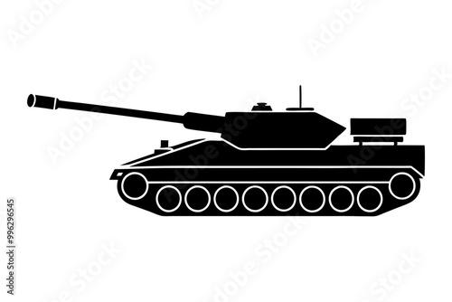 A modern war tank icon silhouette vector on white background.	