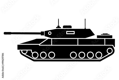 A modern war tank icon silhouette vector on white background. 