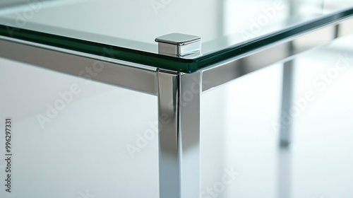 A sleek glass-top table with chrome legs on a white background, representing contemporary and elegant interior styles.