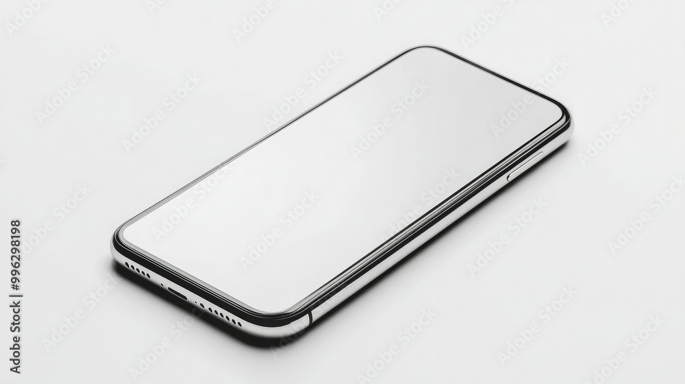 A smartphone with a white screen, lying flat on a white background, great for mobile UI mockups or tech presentations. A smartphone with a white screen, lying flat on a white background, great for mobile UI mockups or tech presentations.