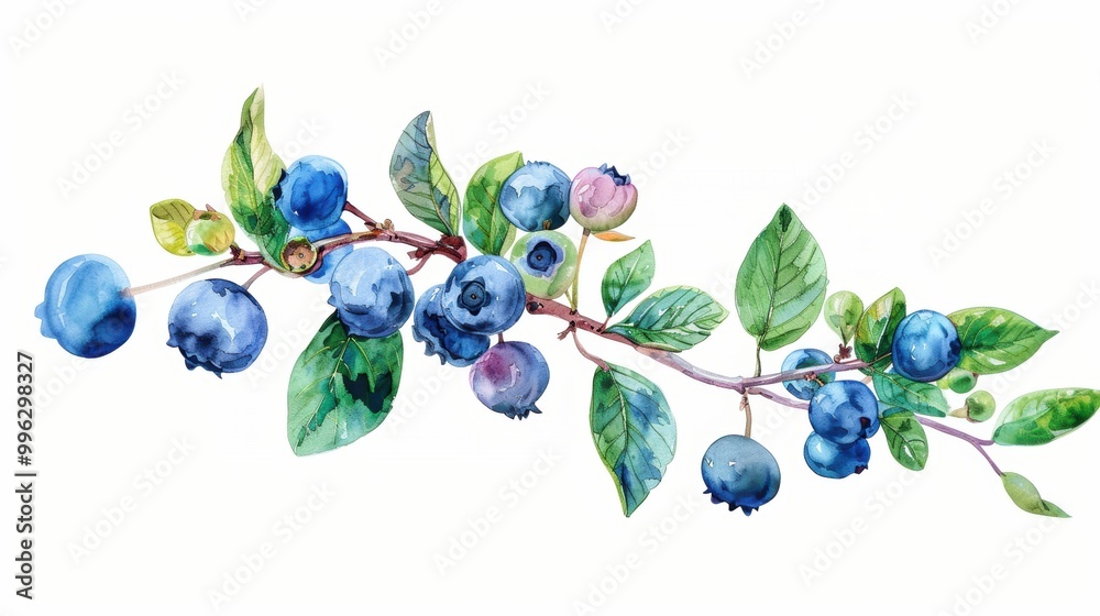 Vector drawing illustration of blueberry plant with leaf