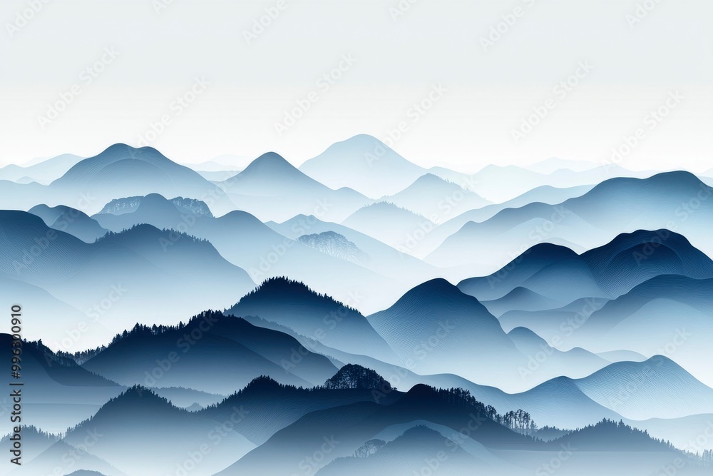 A Misty Mountain Range in Blue Hues A Misty Mountain Range in Blue Hues