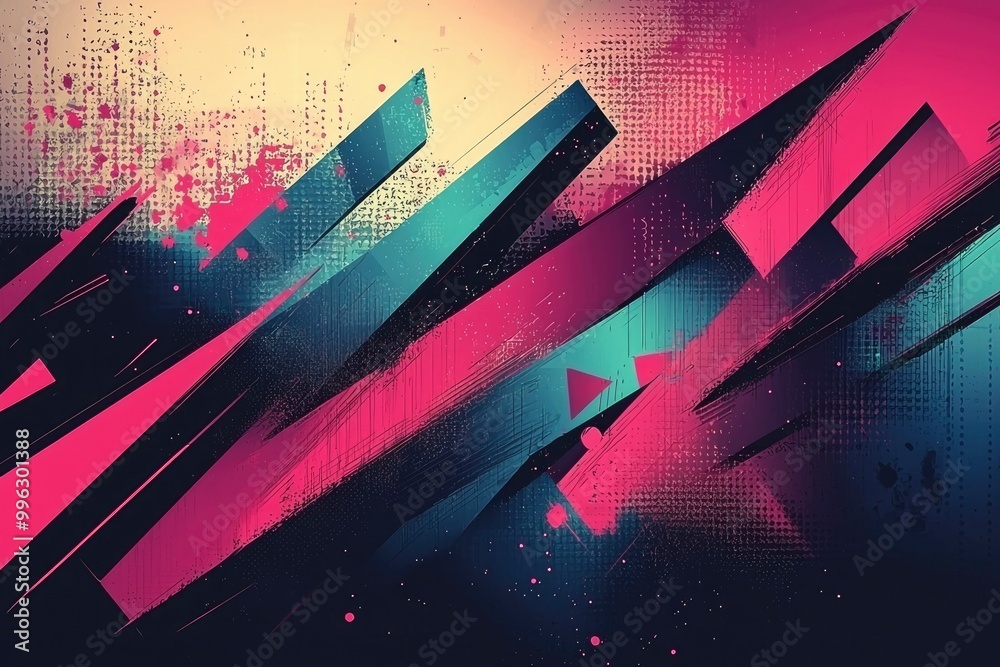 Naklejka premium Abstract Digital Art with Pink, Blue, and Black Geometric Shapes