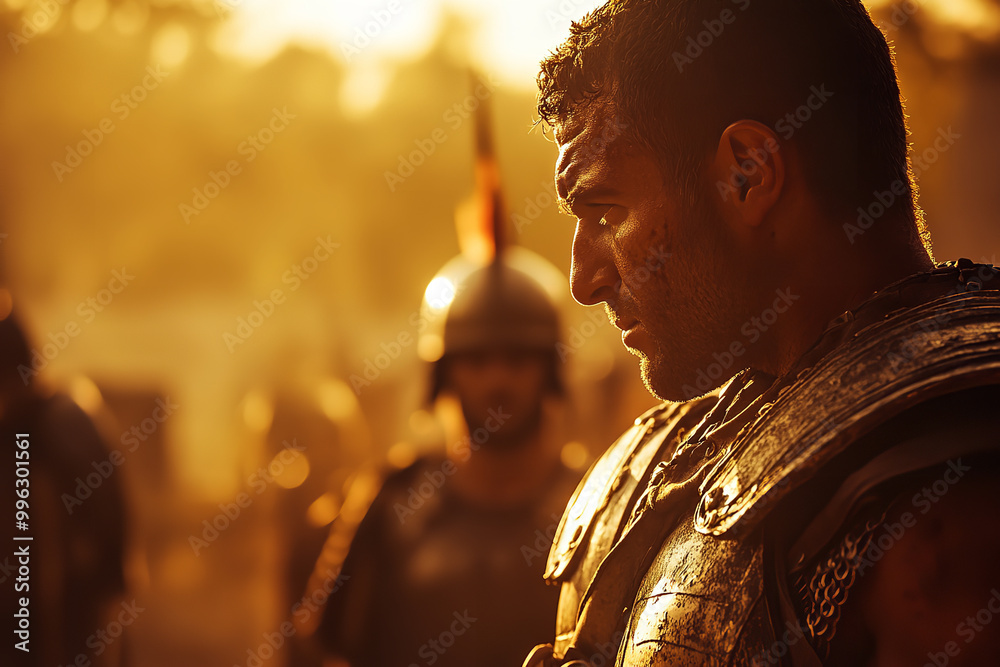 Obraz premium Final Farewell: Emotional Pre-Battle Scene Amongst Ancient Gladiators