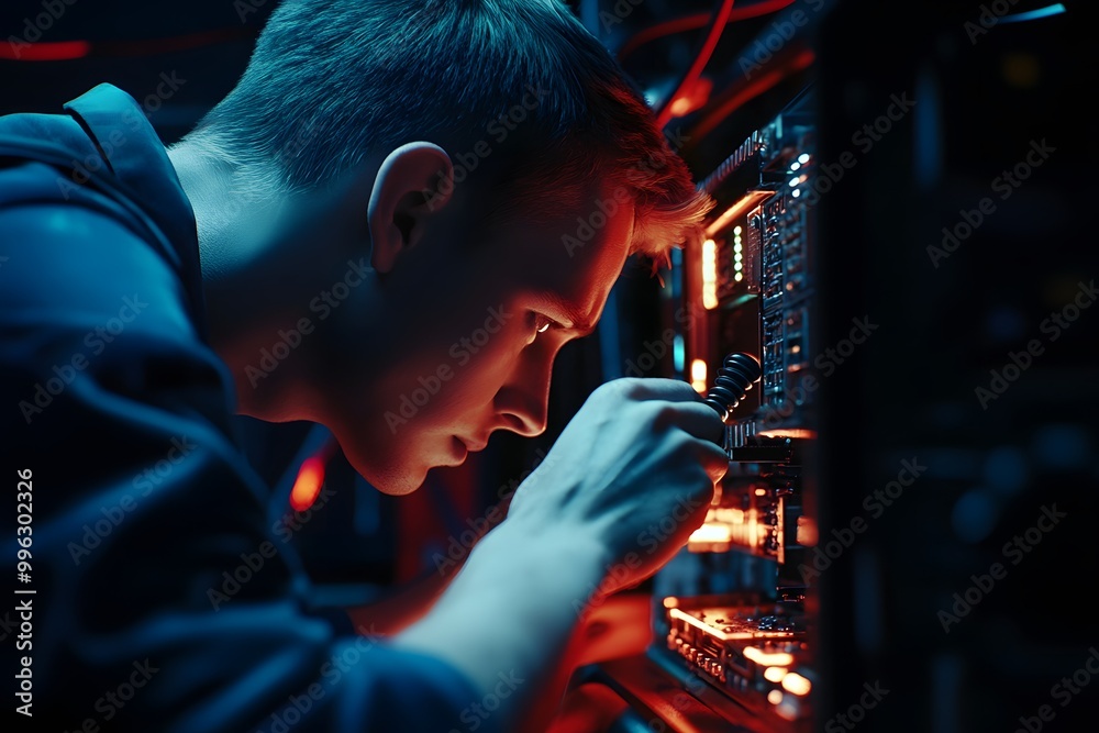 Obraz premium Technician Working on Server