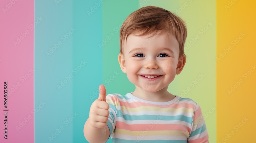 Cheerful child giving a thumbs up against a colorful backdrop. Perfect for family and positivity themes. Cheerful child giving a thumbs up against a colorful backdrop. Perfect for family and positivity themes.