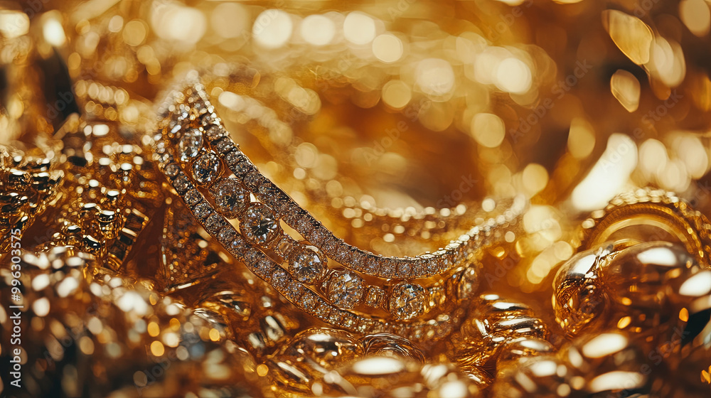 stunning collection of gold jewelry glimmers under soft lighting, showcasing intricate designs and sparkling gemstones. luxurious display evokes sense of opulence and elegance stunning collection of gold jewelry glimmers under soft lighting, showcasing intricate designs and sparkling gemstones. luxurious display evokes sense of opulence and elegance