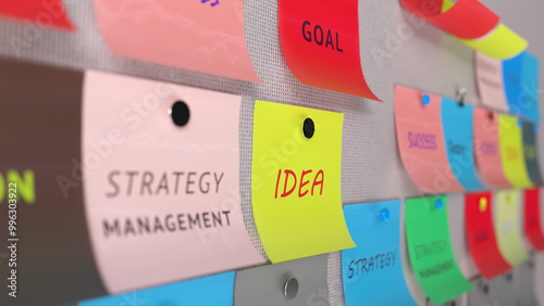 Plan Idea, strategy management, tactics, goal give success color stick papers on the wall. Paper stickers 2