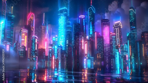 Wallpaper Mural Submerged Neon City Illuminated by Bioluminescent Sea Creatures in Futuristic Underwater Metropolis Concept Torontodigital.ca