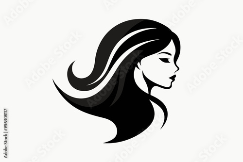  Vector template abstract logo for woman salons and shops.. Portrait of a girl. silhouette black, vector illustration  photo