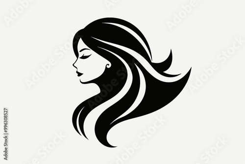  Vector template abstract logo for woman salons and shops.. Portrait of a girl. silhouette black, vector illustration  photo