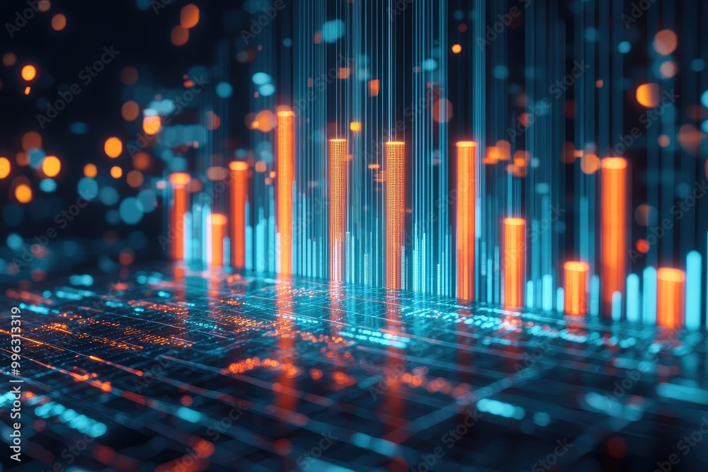 Abstract digital graph with colorful bars representing data trends, suitable for finance, technology, or analytics themes. Abstract digital graph with colorful bars representing data trends, suitable for finance, technology, or analytics themes.
