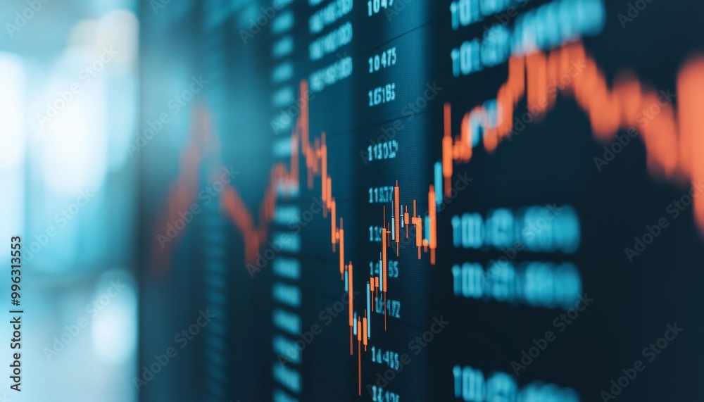 Close-up of stock market chart displaying fluctuating graphs and data trends. Close-up of stock market chart displaying fluctuating graphs and data trends.