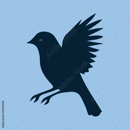 Drawing of a flying bird on the blue background.