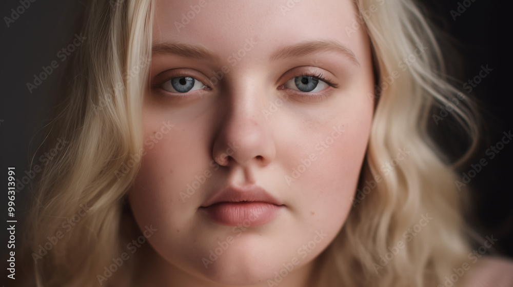 Close up portrait of young blonde woman, plus size model Close up portrait of young blonde woman, plus size model