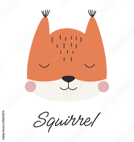 Cute squirrel portrait hand drawn. Creative print for children's clothes, poster and postcard.