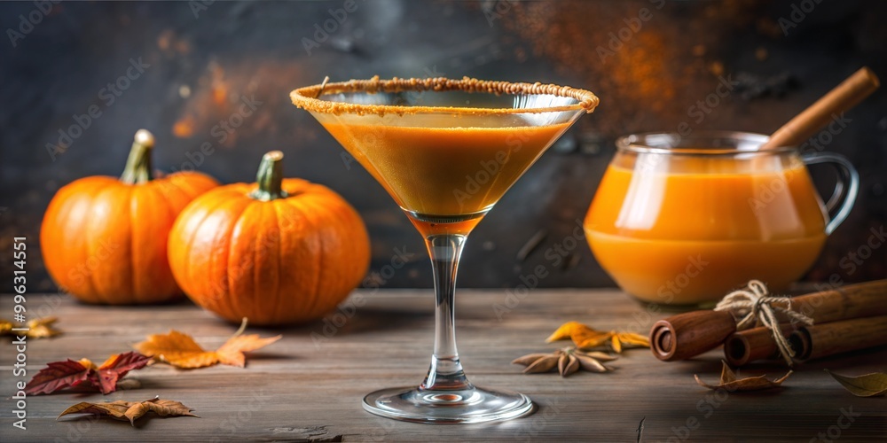 Obraz premium Pumpkin Martini Fall Seasonal Cocktail Pumpkintini, Halloween cocktail.
