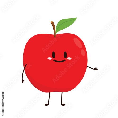 Apple cartoon. Happy apple fruit cute character mascot vector design.