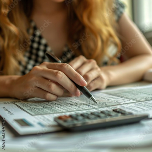 Businesswoman working with calculator