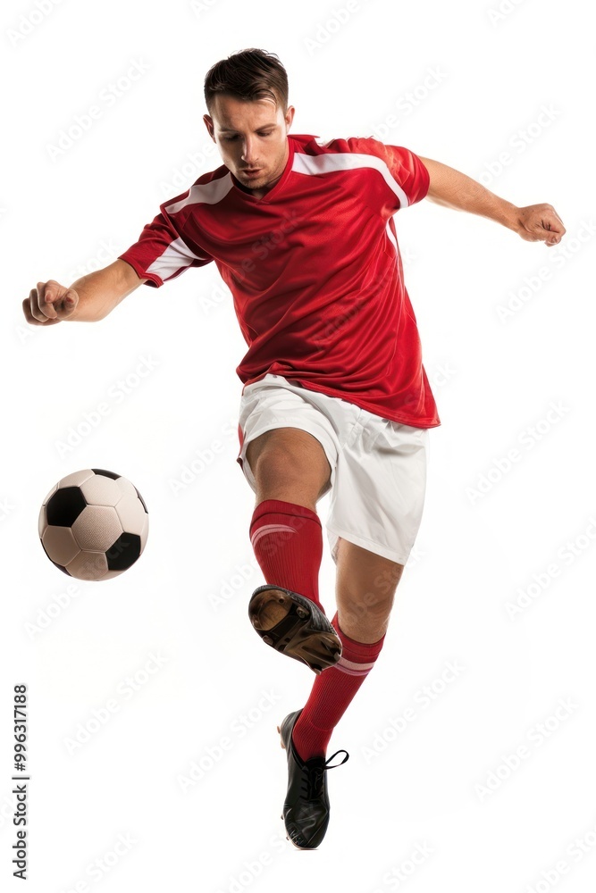 Soccer player kicking ball football clothing apparel. Soccer player kicking ball football clothing apparel.