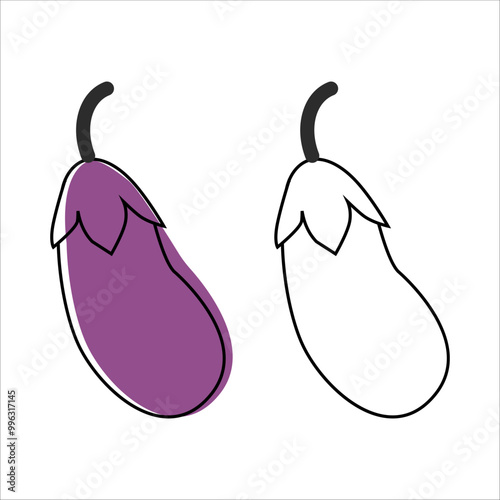 icons, vegetables. eggplant. linear art. healthy food