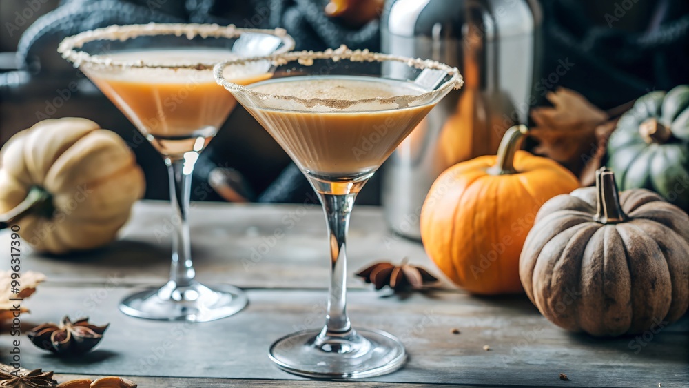 Pumpkin Martini Fall Seasonal Cocktail Pumpkintini, Halloween cocktail. Pumpkin Martini Fall Seasonal Cocktail Pumpkintini, Halloween cocktail.