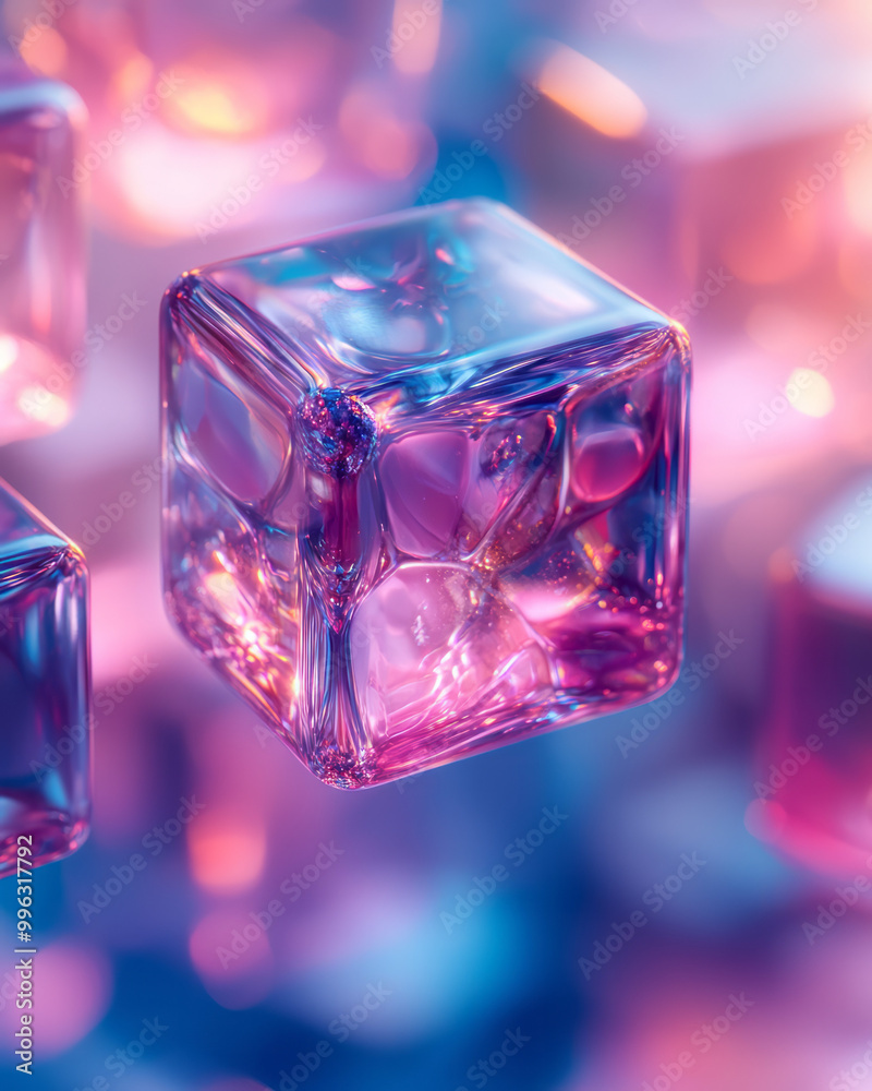 Soft focus abstract cluster of floating cubes in blue and pink tones, Soft focus abstract cluster of floating cubes in blue and pink tones,