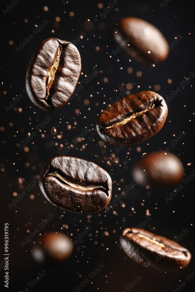 Coffee beans flying in the air coffee coffee beans beverage.