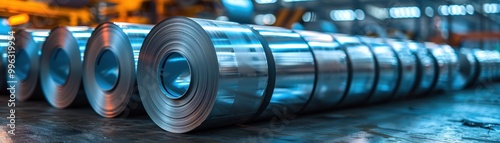 A row of metal tubes are stacked on top of each other