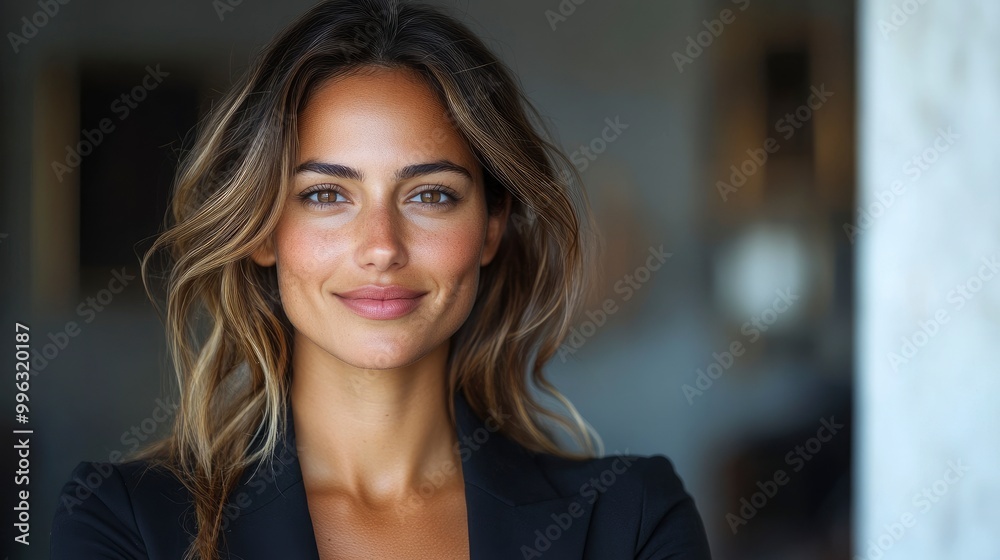 Confident Young Woman Smiling with Long Brown Hair Confident Young Woman Smiling with Long Brown Hair