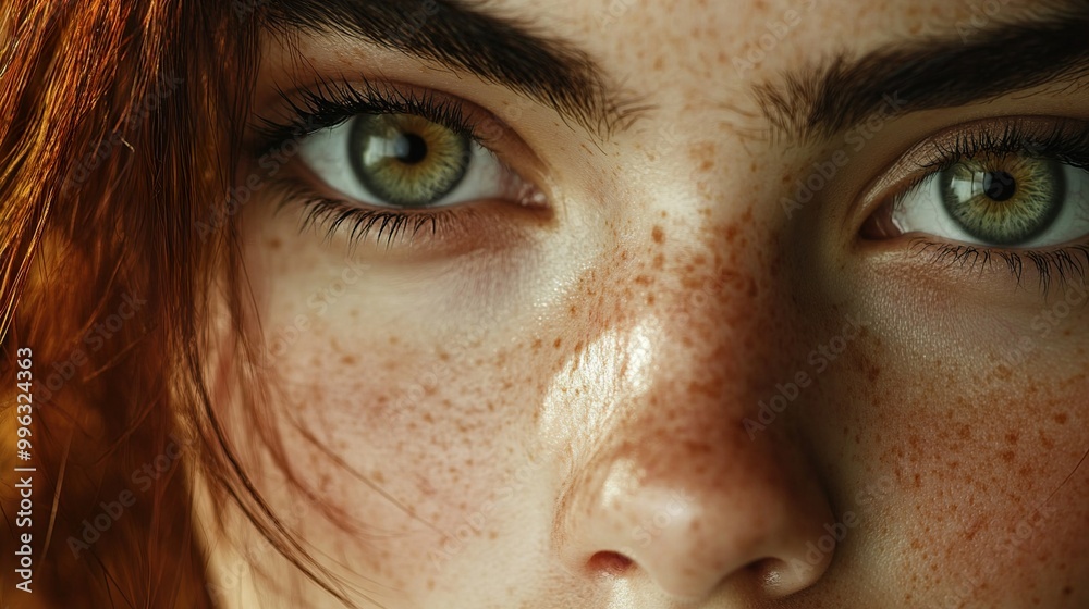 Close Up Portrait of a Woman with Green Eyes and Freckles