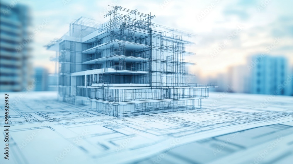 A close-up photo of a highly detailed blueprint drawing for a multi ...