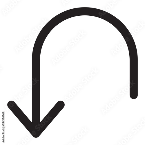 Turn Down Arrow Icon Glyph Style. Simple Direction Symbol Vector Illustration — Pixel-perfect Icon.