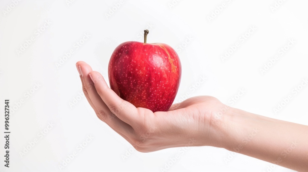 Hand holding an apple isolated over plain background Hand holding an apple isolated over plain background
