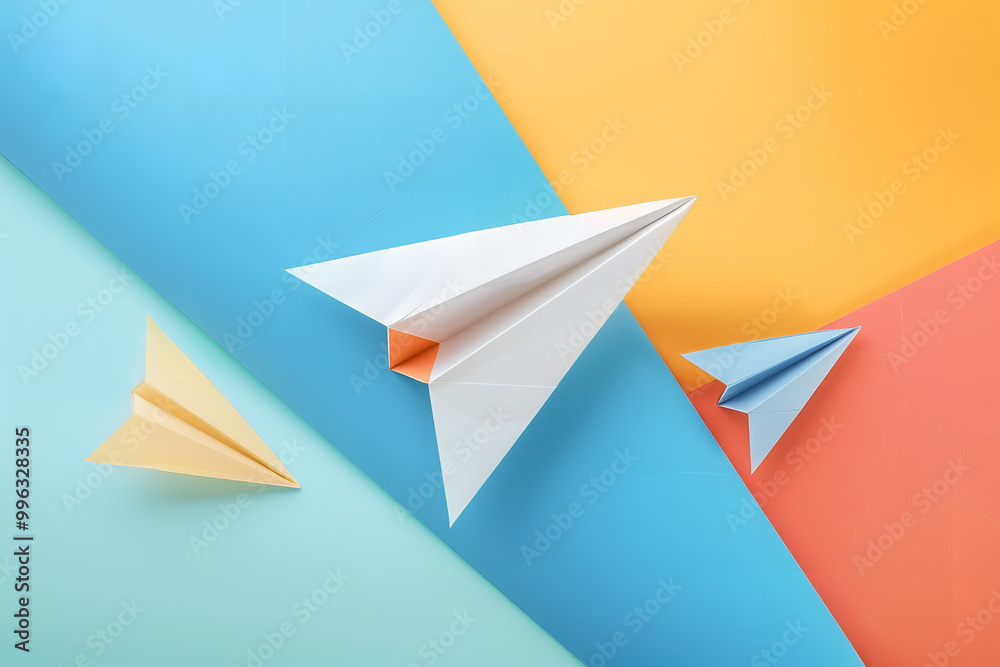 Paper Airplanes Soaring Against a Vibrant Background  