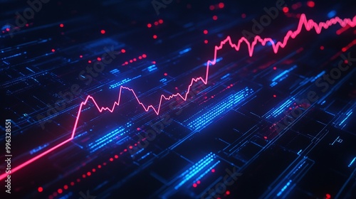 Abstract digital data visualization showing a rising trend line on a futuristic background.